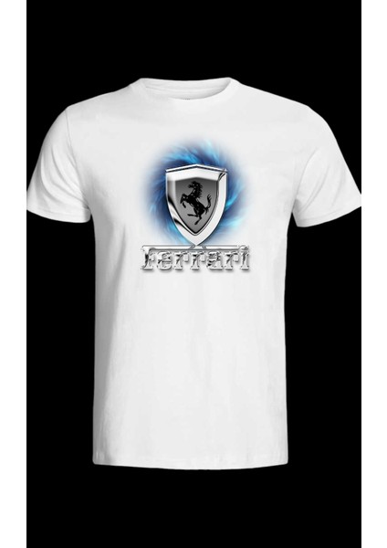Ferrari Tasarımlı 2025 Özel Koleksiyon Ön Taraf Baskılı Beyaz T-Shirt Tişört fiyatları