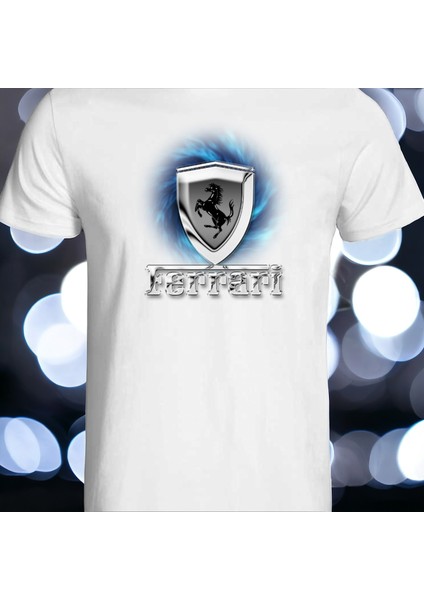 Ferrari Tasarımlı 2025 Özel Koleksiyon Ön Taraf Baskılı Beyaz T-Shirt Tişört modelleri