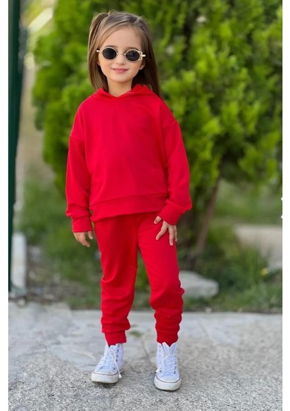 Kız Çocuk Alt Üst Takım Uzun Kollu Kapüşonlu Sweat ve Pantolon Ikili Takım Kreş Ilkokul Anaokul