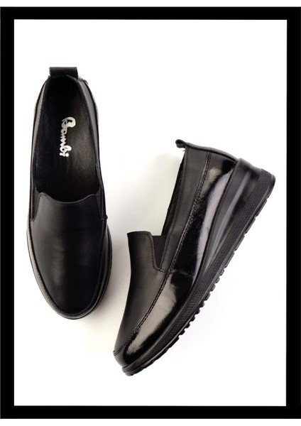 Siyah Deri Kadın Casual Ayakkabı K01045001003