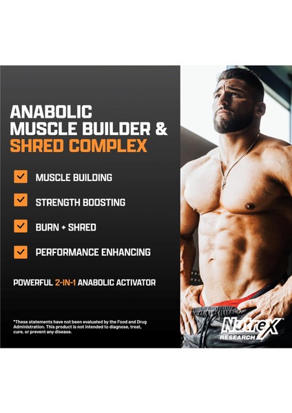 Anabol Ripped Anabolic Muscle Builder for Men, 2'si 1 Arada Takviye, 60 Capsul.Usa Version