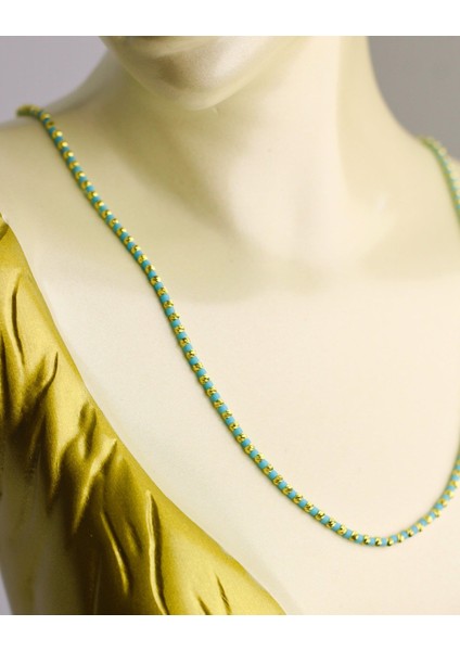 Mavi Boncuklu Dorika Kolye 14 Ayar