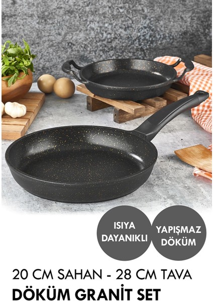 Döküm Granit 20 cm Sahan ve 28 cm Tava Seti Döküm Granit Tava Sahan Seti