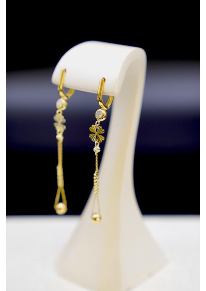 Sallantılı Yonca Yapraklı Dorikalı Küpe 14 Ayar modelleri