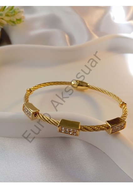 Gold Zirkon Taşlı Mıknatıslı Çelik Kelepçe Bileklik fiyatları