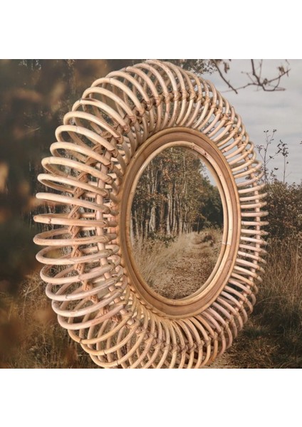 Rattan Bambu Dekor Ayna,konsol Ayna,dresuar Ayna,yuvarlak Duvar Aynası 53 cm fiyatları