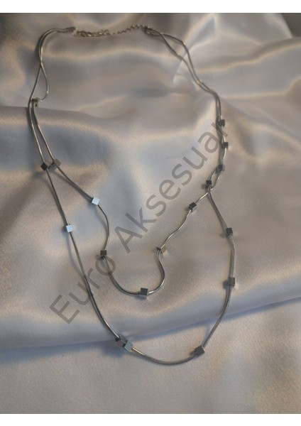 Silver Küp Detaylı Ikili Kolye modelleri