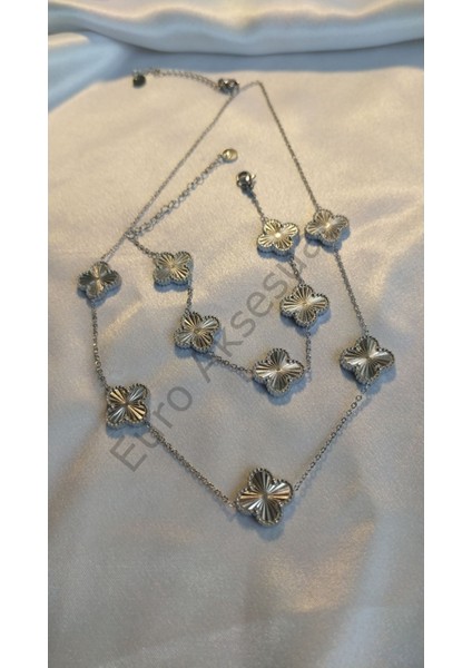 Silver Yonca Detaylı Çelik Kolye modelleri