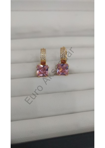 Stainless Steel Pembe Zirkon Taşlı Çelik Küpe