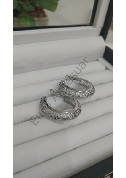 Silver Dantel Bombeli Çelik Halka Küpe