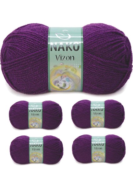 5 Adet Vizon Premium Akrilik El Örgü İpi Yünü Renk No:60 Mürdüm