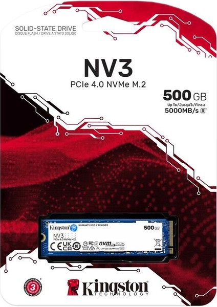500 GB Kıngston Nv3 2280 Gen4 M.2 Pcıe 4.0 Nvme 5.000/3.000 SNV3S/500G