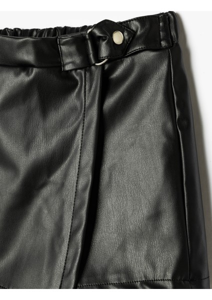 Şort Etek Deri Görünümlü Beli Lastikli Toka Detaylı modelleri