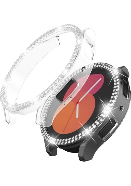 Samsung Galaxy Watch 5-4 Uyumlu 40MM Çift Sıra Taş Işlemeli Renkli Kasa Koruyucu Çerçeve