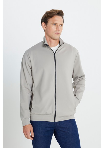Pamuklu Standart Fit Normal Kesim Dik Yaka Cepli Esnek Sweatshirt