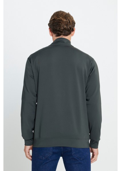 Pamuklu Standart Fit Normal Kesim Dik Yaka Cepli Esnek Sweatshirt