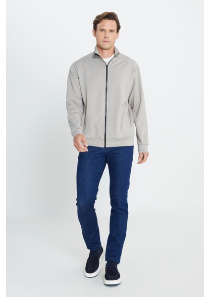 Pamuklu Standart Fit Normal Kesim Dik Yaka Cepli Esnek Sweatshirt