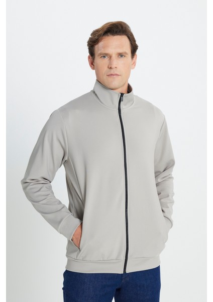 Pamuklu Standart Fit Normal Kesim Dik Yaka Cepli Esnek Sweatshirt