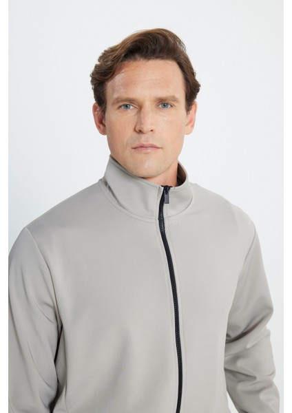 Pamuklu Standart Fit Normal Kesim Dik Yaka Cepli Esnek Sweatshirt