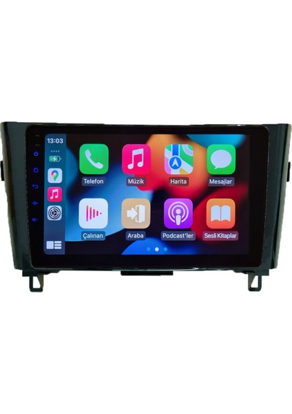 Nissan Qashqai 2014-2021 Yıl Android Sürüm 13 Kablosuz Carplay Navigasyon Multimedya 10 Inç Ekran 4gb Ram +64GB Hafıza Çerçeveli ve arka görüş kameralı