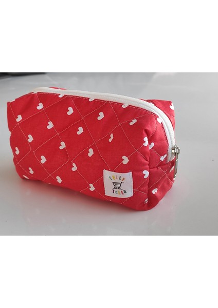 Makyaj Çantası, Kırmızı Kalp Desenli Orta Boy fırsatları