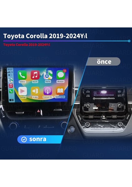 Toyota Corolla 2019-2024 Android Kablosuz Carplay Navigasyon Multimedya 10 Inch Ekran 4G Ram + 32GB Hafıza Çerçeveli ve arka görüş kameralı