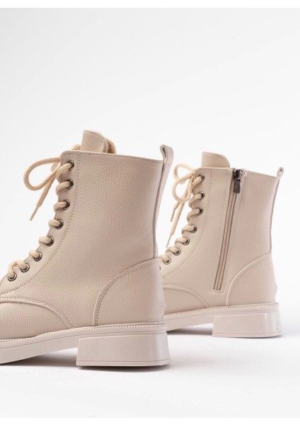 02-356 Bej Galata Düz Topuklu Bağcıklı Fermuarlı Günlük Kadın Bot fırsatları