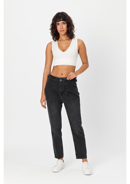 Özel Koleksiyon Yan Tokalı Yüksek Bel Denim Pantolon (1046-2)