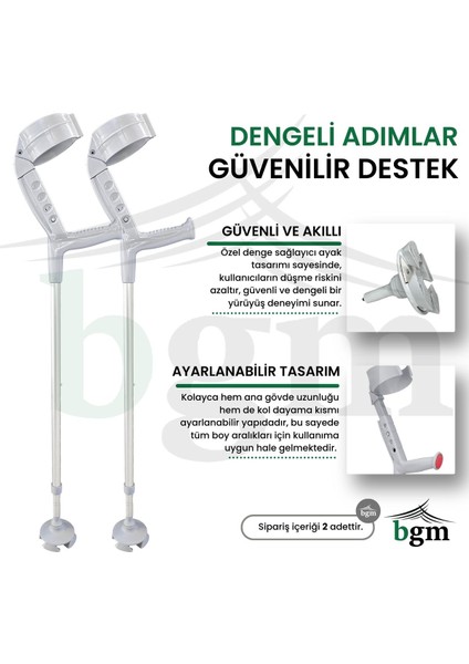 Akıllı Baston- Ayarlanabilir Kanedyen Lüks Değnek- Yüksek Kalite Ortopedik Yürüme Desteği- 1 Çift