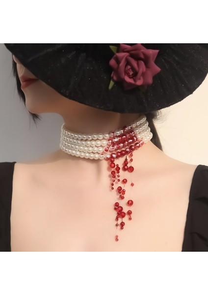 Lovisa Accessories Vampir Gotik Kanlı Kolye Inci Kolye 4 Sıra