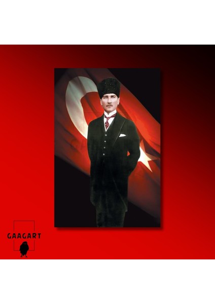 Tekli Dikey Kanvas Duvar Tablosu Türk Bayrağı ve Atatürk modelleri
