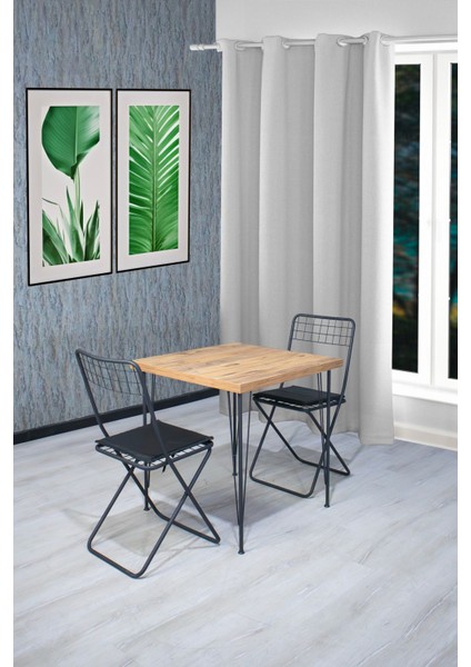 70x70 Katlanır Sandalye Takımı 2 Kişilik Mutfak Masası - Yemek Masası - Cafe Masası - Çam