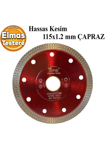 Elmas Testere Çapraz Beton Ahşap Seramik Mermer Porselen Fayans Sulu Kuru Kesme Kesici Disk 115 mm