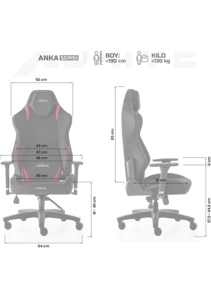 Xdrive Anka Kumaş Profesyonel Oyuncu Koltuğu Kırmızı/siyah