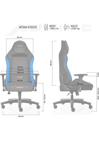 Atak Profesyonel Oyuncu Koltuğu Mavi/Gri/Siyah