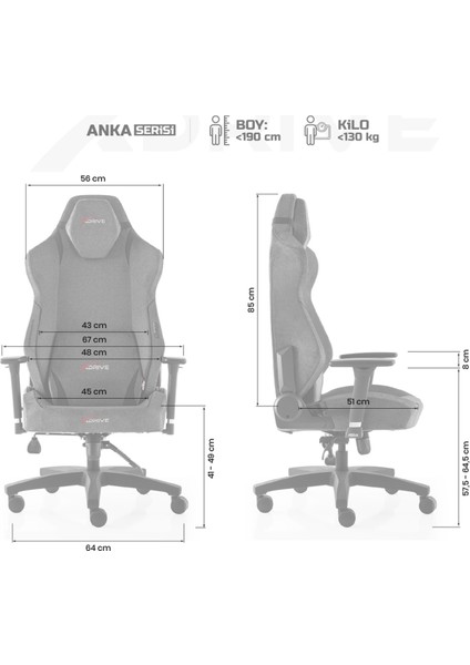 Xdrive Anka Profesyonel Oyuncu Koltuğu Kumaş Gri