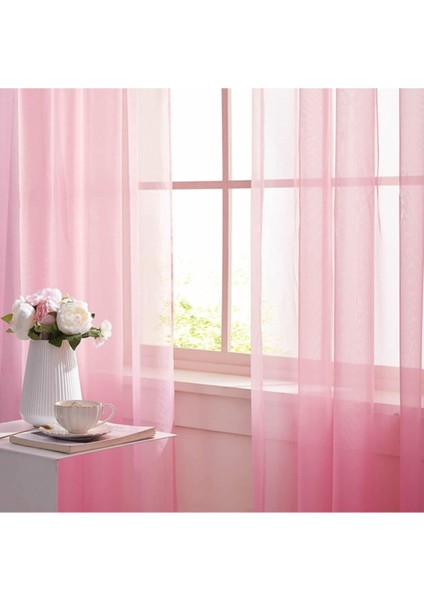 Pileli Düz Tül Perde Pembe (1x2,5 Pile)