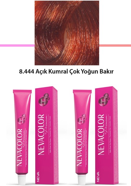 2 Li Set Premium 8.444 Açık Kumral Çok Yoğun Bakır - Kalıcı Krem Saç Boyası