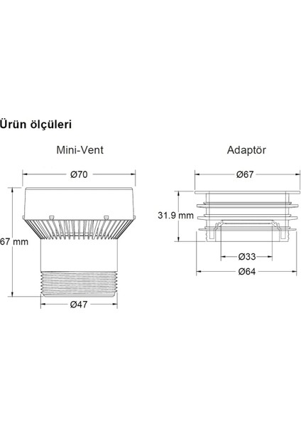 Mini-Vent Hava Alma Valfi Ø50 Otomatik Havalık Şapkası - banyoda tuvalette yer süzgeci sifon gider duş kanalından kötü lağım ve kanalizasyon kokusu önleyici