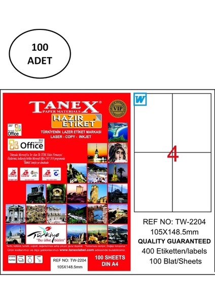 Tw-2204 105X148,5 Mm Lazer Etiket 100 Adet