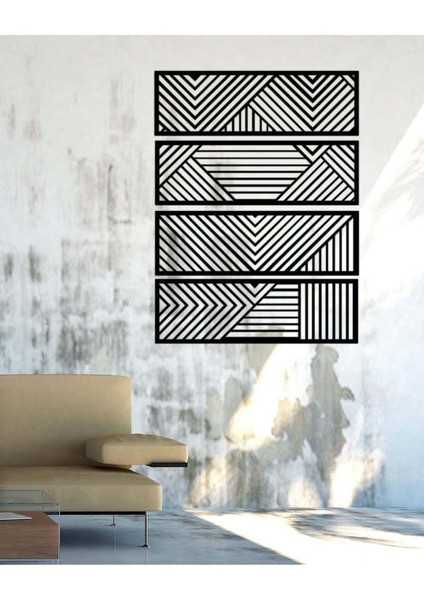 - Geometric Lines Metal Duvar Tablosu - Ev Duvar Dekorasyonu - 100 X 130 - Cm -Siyah - Deco-013