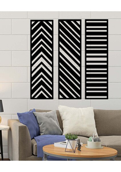 - Geometric Lines Metal Duvar Tablosu - Ev Duvar Dekorasyonu - 88 X 100 - Cm -Siyah - Deco-060