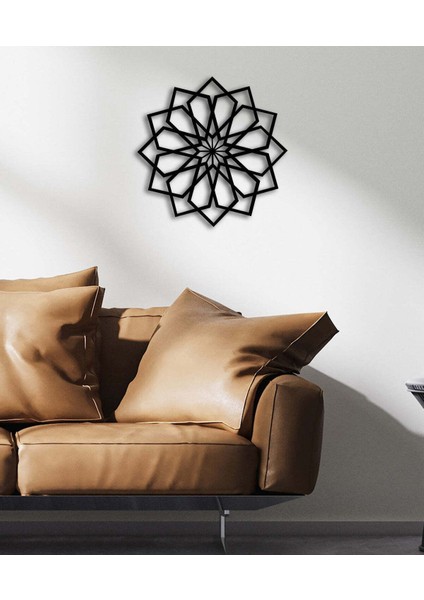 - Geometric Flower Metal Duvar Tablosu - Ev Duvar Dekorasyonu - 50 X 50 - Cm -Siyah - Deco-048