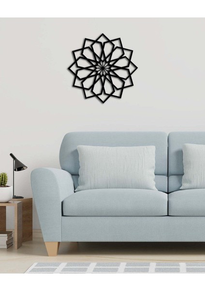 - Geometric Flower Metal Duvar Tablosu - Ev Duvar Dekorasyonu - 50 X 50 - Cm -Siyah - Deco-048 fırsatları
