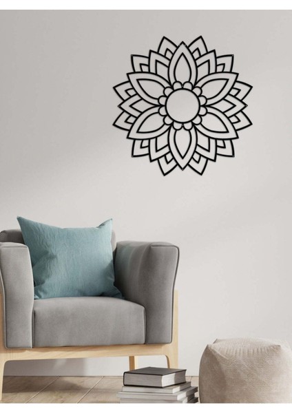 - Mandala Metal Duvar Tablosu - Ev Duvar Dekorasyonu - 60 X 60 - Cm -Siyah - Deco-116