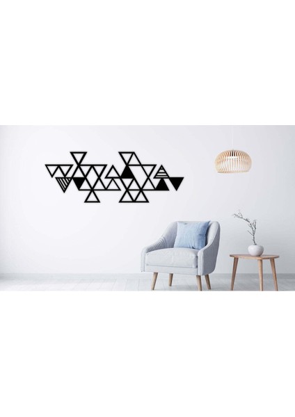 - Geometric Triangles Metal Duvar Tablosu - Ev Duvar Dekorasyonu - 100 X 36 - Cm -Siyah - Deco-005