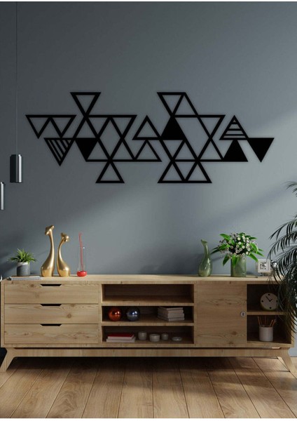- Geometric Triangles Metal Duvar Tablosu - Ev Duvar Dekorasyonu - 100 X 36 - Cm -Siyah - Deco-005 modelleri