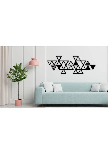 - Geometric Triangles Metal Duvar Tablosu - Ev Duvar Dekorasyonu - 100 X 36 - Cm -Siyah - Deco-005 fırsatları
