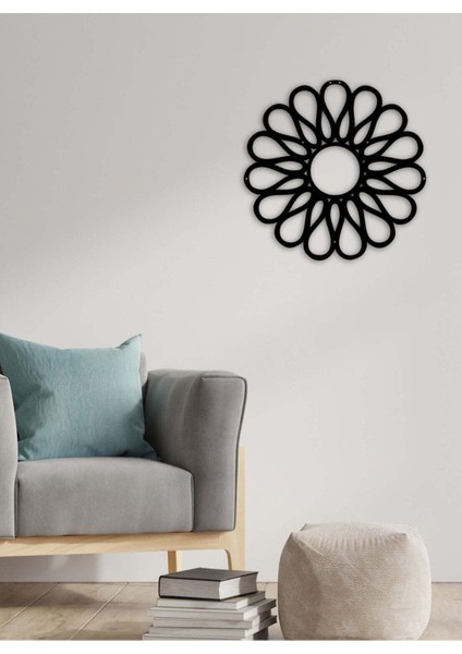 - Flower Doodle Metal Duvar Tablosu - Ev Duvar Dekorasyonu - 50 X 50 - Cm -Siyah - Deco-125