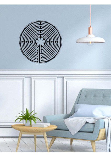 - Chartres Labirenti Metal Duvar Tablosu - Ev Duvar Dekorasyonu - 60 X 60 - Cm -Siyah - Deco-203